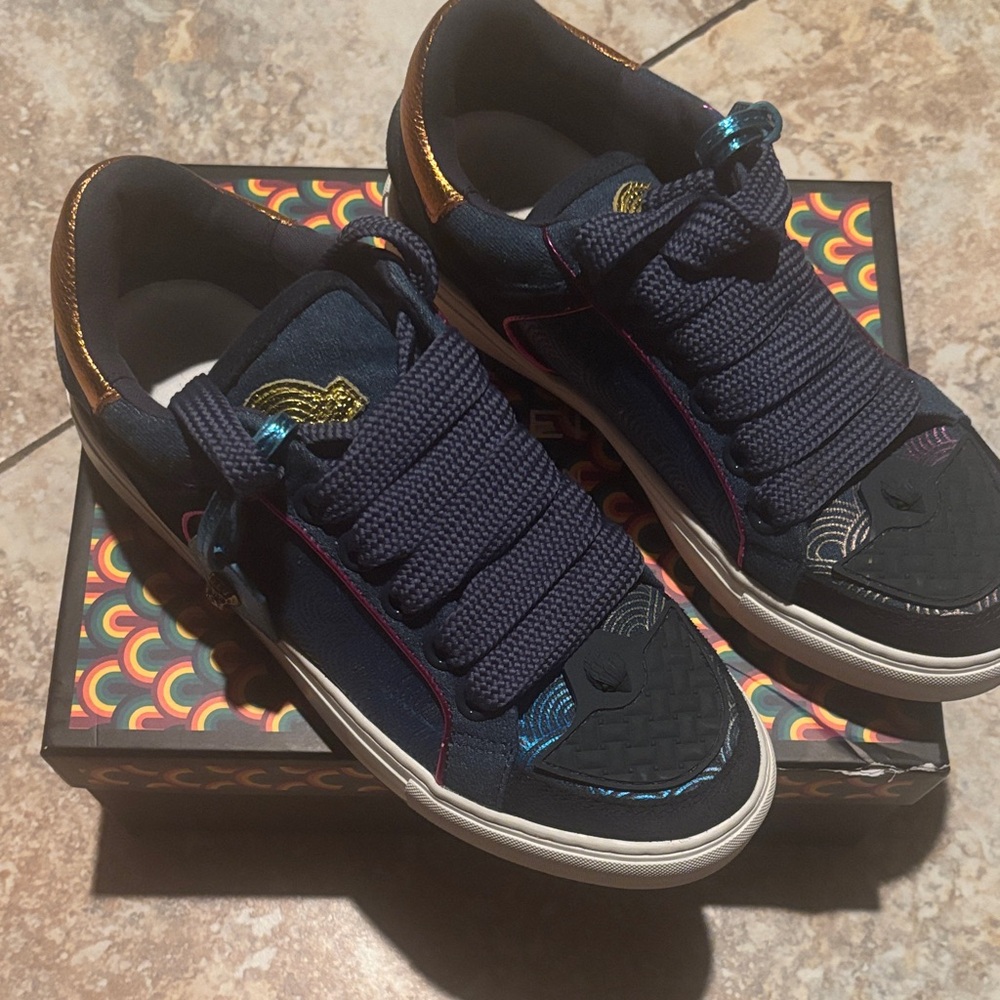 Kurt Geiger Black Sneakers with Pink and Blue Details